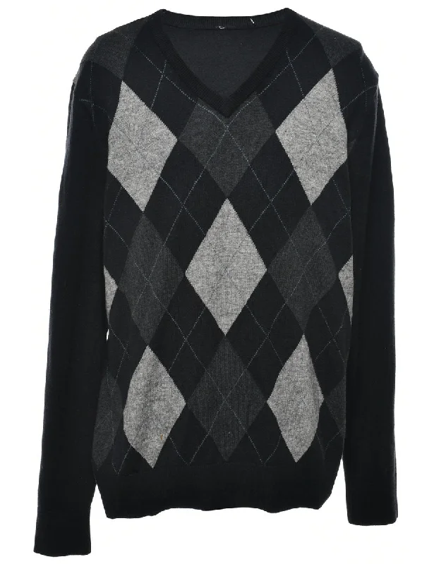 Argyle Knit Jumper - L