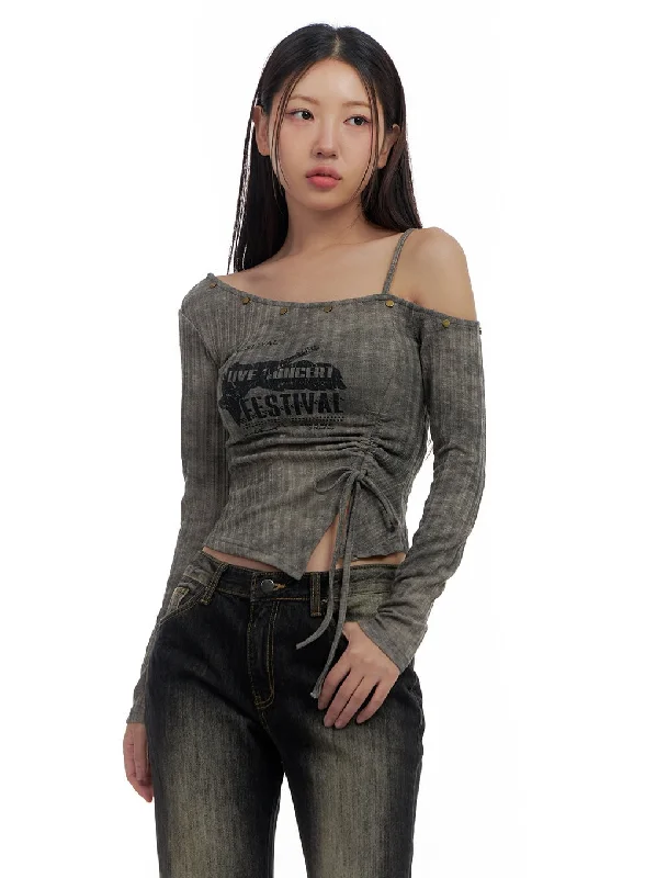 Edgy Asymmetrical Graphic Crop Long Sleeve CS425