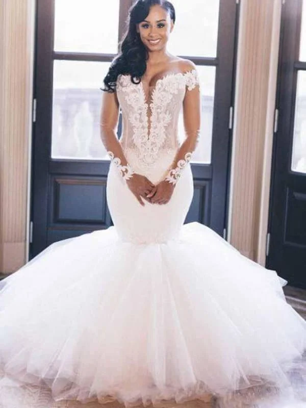 Elegant V-Neck Long Sleeves Mermaid Wedding Dresses