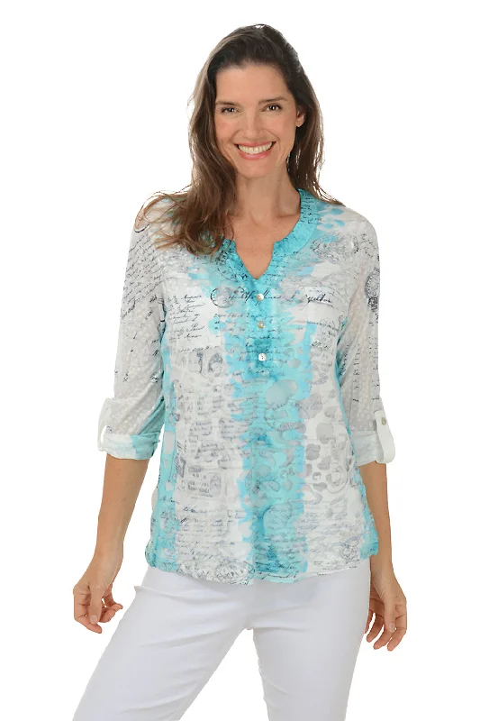 Petite Paris Postage Double Pocket Burnout Blouse