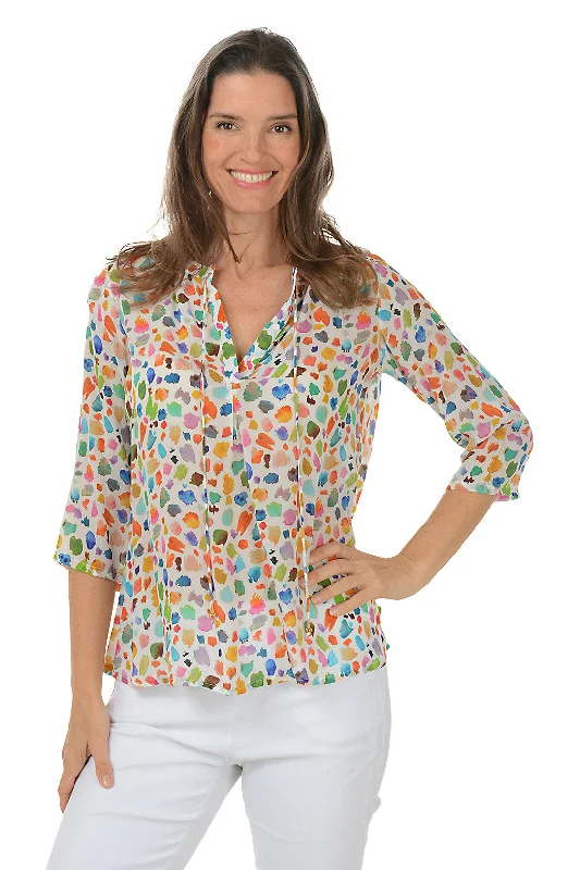 Paint Swatches Tasseled V-Neck Blouse