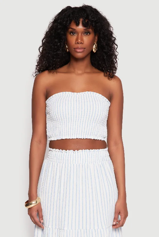 Almost Famous Striped Smocked Tube Top