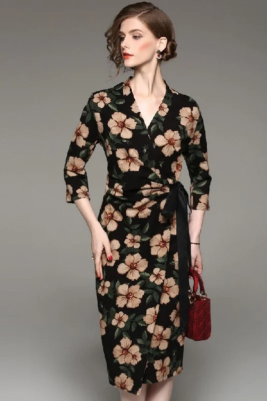 V Neck Floral Print Dress