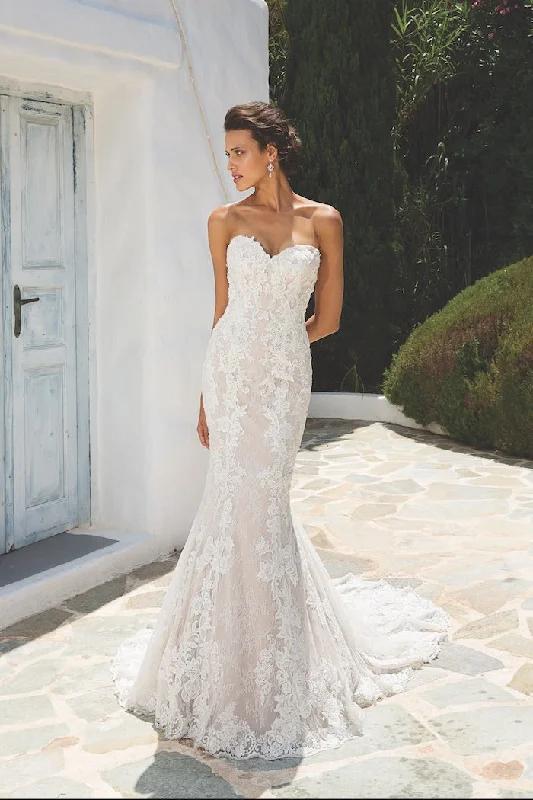 *NEW* Justin Alexander Strapless Lace Mermaid Dress with Comfortable Stretch Jersey Lining- #8920